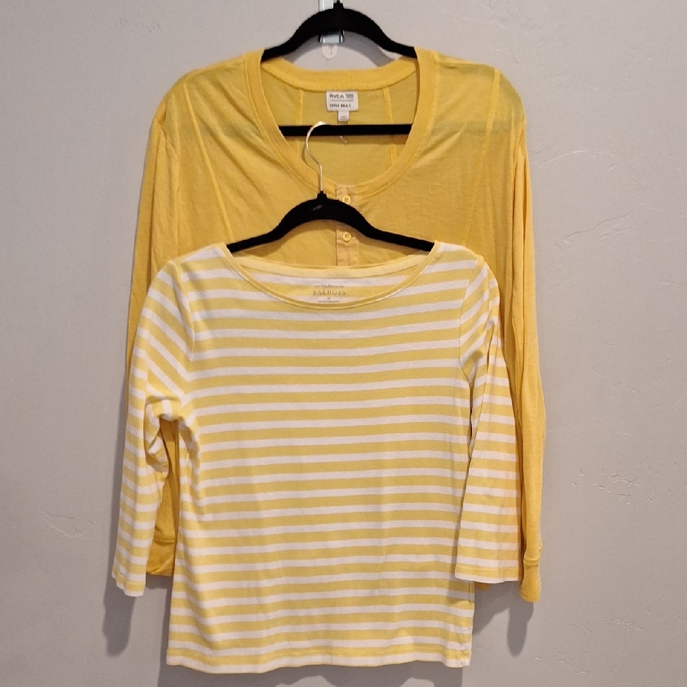 Talbots Sunny Yellow and White Mid Sleeve Tee & RVCA Yellow Long Sleeve Fancy T